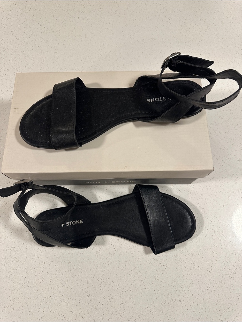 Sun Stone - Black Ankle-Strap Sandals Size:11